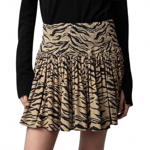 NEW ZADIG & VOLTAIRE women's jocky tiger skirt in natural